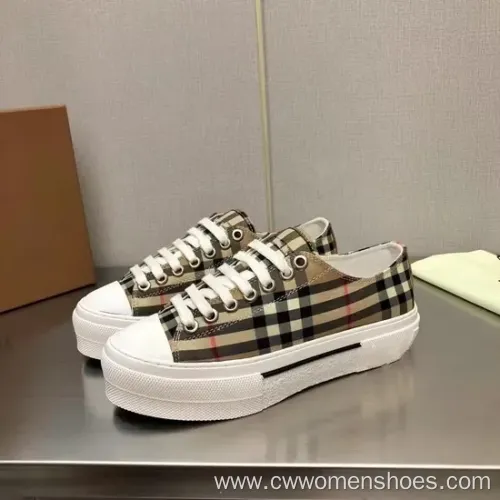 Plaid Pattern High Quality Canvas Fashion Thick Soled Women's Walking Style Shoes